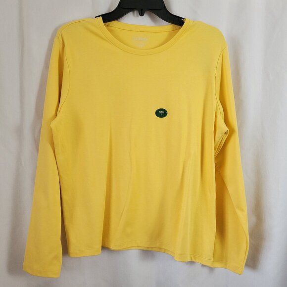 NEW LL Bean Petite Large Top Crew Yellow Cotton Round Neck Long Sleeves NWT - Picture 1 of 8